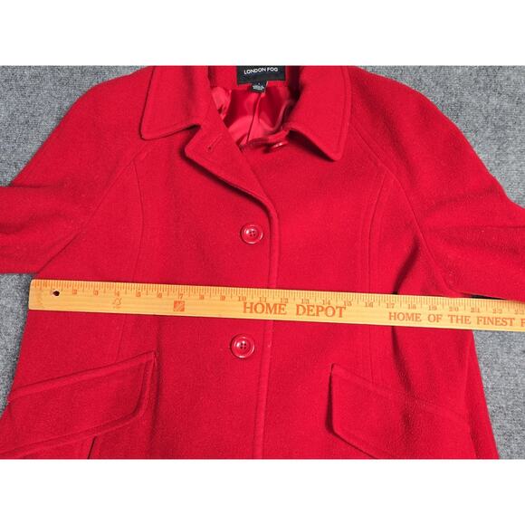 London Fog Coat Womens Large Red Wool Blend Single Breasted Lined Pockets - Picture 9 of 12